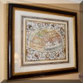 A18. Handcolored folio engraving from Sebastian Munster's Cosmographia Universalis. (Ptolemeisch General Tafel, die Halbe Kugel der Welt) Frame: 22" x 25" 